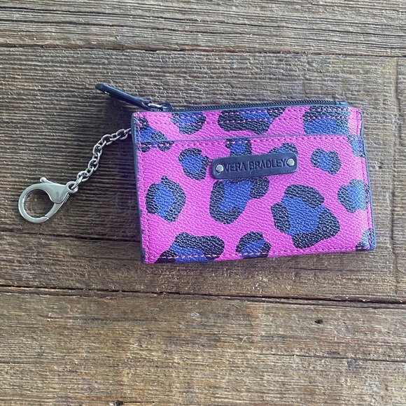 Vera Bradley purple & black cheetah print mini card holder wallet key chain - Picture 1 of 7